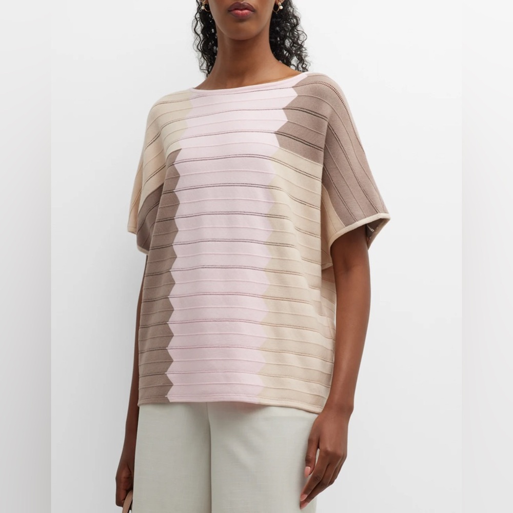 MISOOK Color Block Pointelle Top - Rose/Biscotti/Macchiato XL